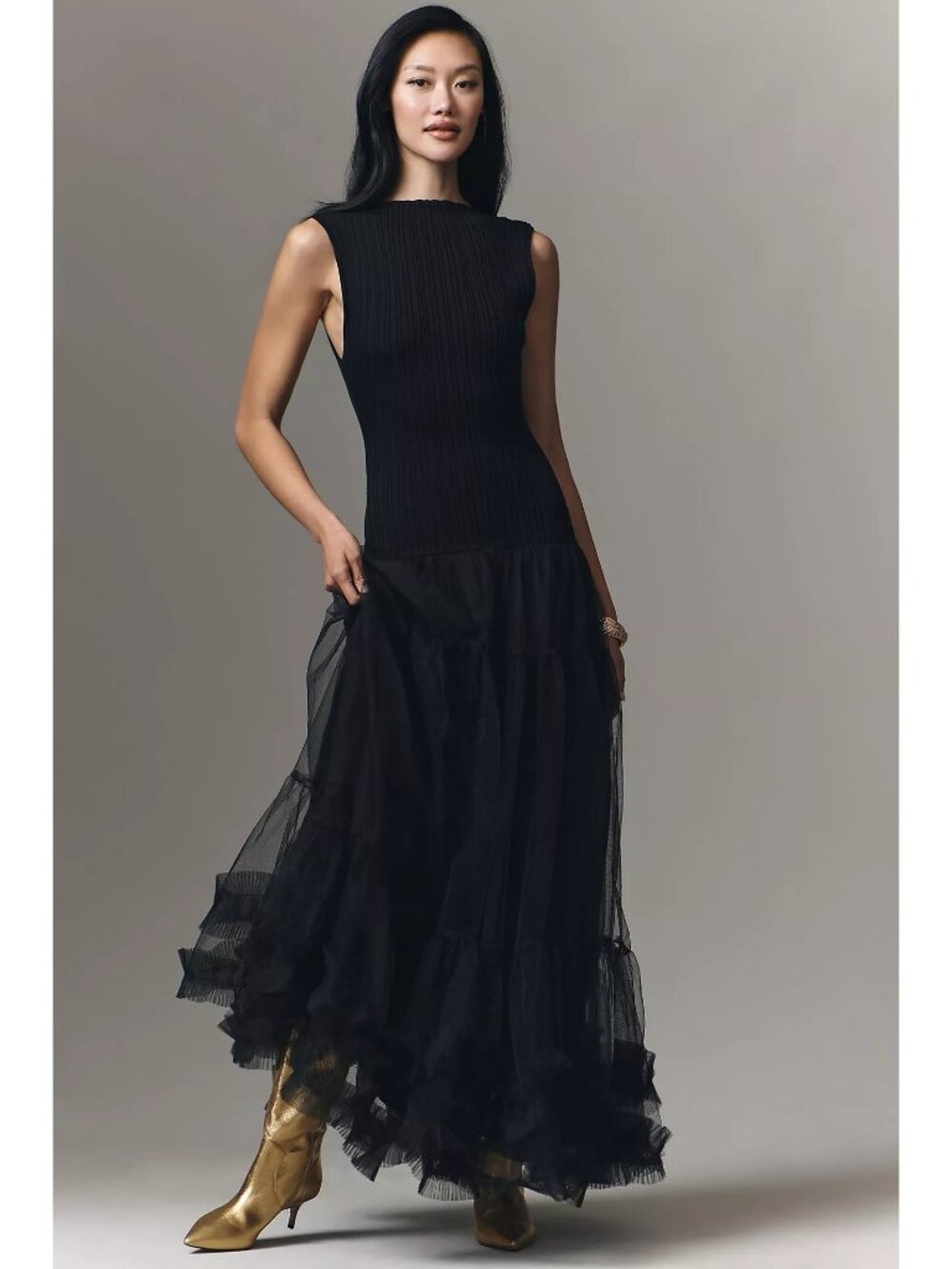 En Saison Darcy Sleeveless black Tulle Midi Dress size M